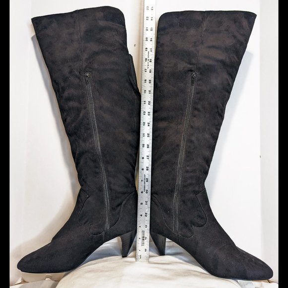 COMFORTVIEW Sz 10.5 W Womens Black Tall Faux Suede Western Style High Heel Boots - Picture 2 of 6